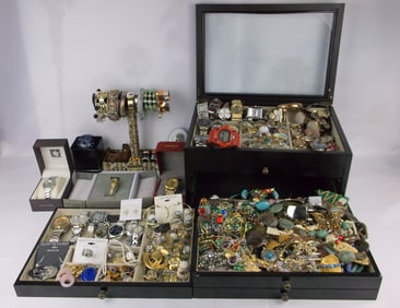 HUGE Vintage Estate Jewelry Box Lot FULL Of Vintage Jewelry