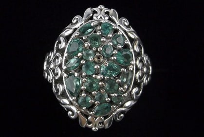 Mint Big Designer Sterling Silver Cocktail Ring 6.5