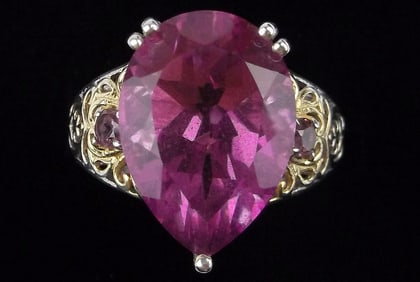 Mint Big Designer Sterling Silver 18ct Amethyst Ring 6.5