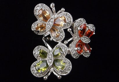 Mint Big Designer Sterling Silver Gemstone Butterfly Ring 6.5