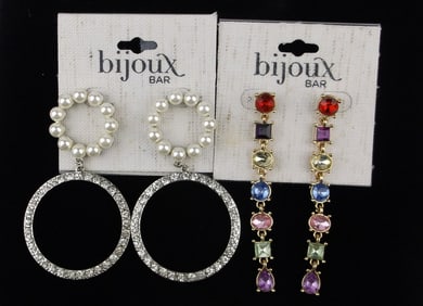 2 New Bijoux Bar Big Rhinestone Drop Earrings Sets Lot