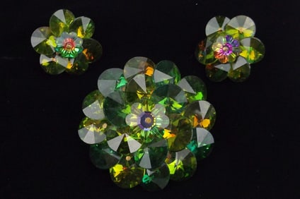 Mint Vintage 1950s Crystal Brooch and Earrings Set