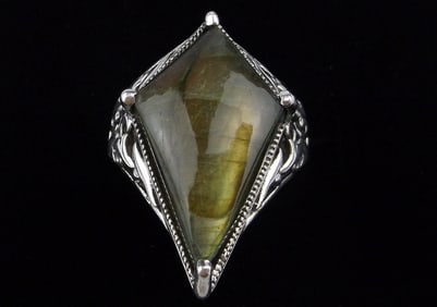 Big Mint Heavy Designer Sterling Silver Moldanite Kite Ring 7