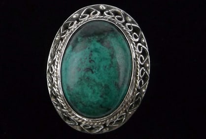 Big Vintage Heavy Israel Sterling Silver Turquoise Ring 5.5