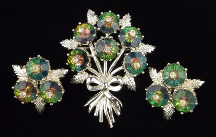 Mint Vint 1950s Emmons Crystal Rhinestone Brooch Earrings Set