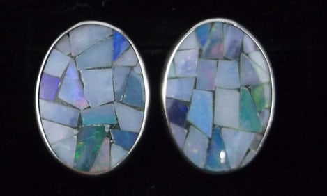 Mint Jay King Desert Rose Sterling Silver Opal Mosaic Earrings