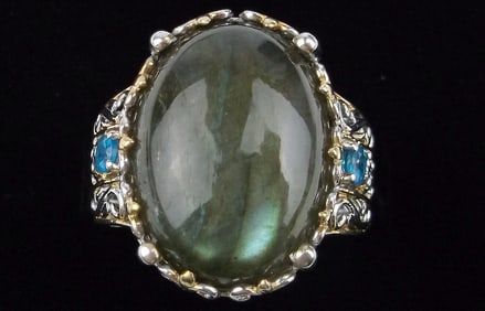 Mint Big Designer Sterling Silver Labradorite Ring 7 Heavy