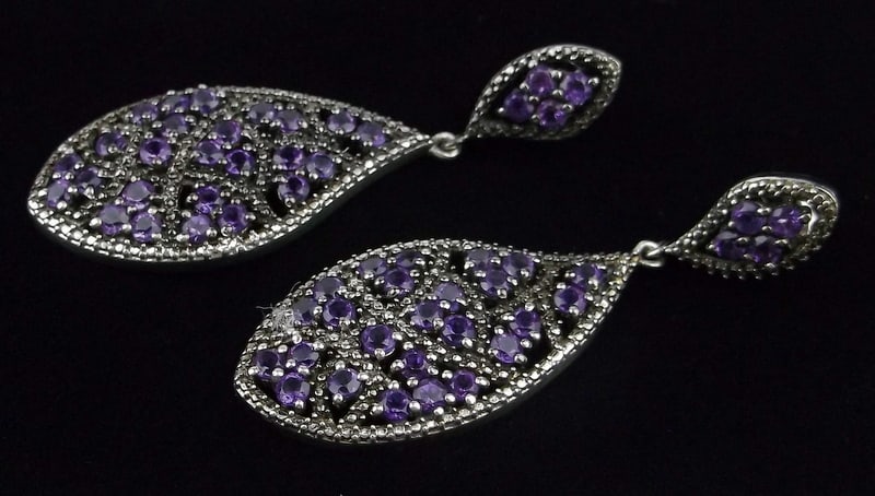 Stunning Big Designer India Sterling Silver Amethyst Drop Earrings (1 of 2)