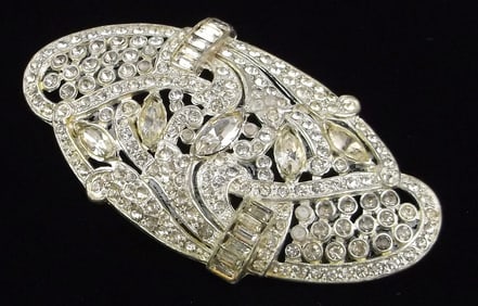 Stunning Antique 1920s Big Art Deco Rhinestone Brooch