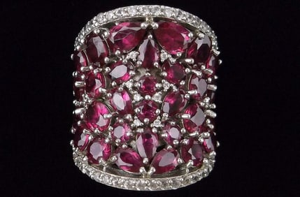 Mint Big Designer Sterling Silver 9ct Ruby White Topaz Ring 5