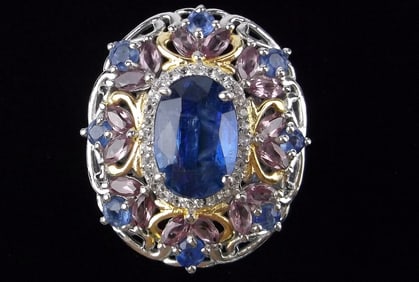 Big Mint Heavy Designer Sterling Silver Topaz Amethyst Ring 6