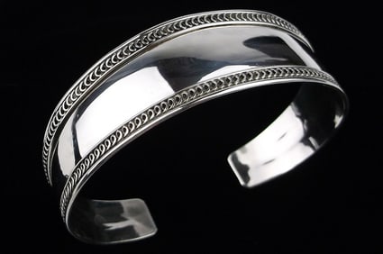 Mint Vintage Taxco Sterling Silver Cuff Bracelet 7-8.5" Adjustable