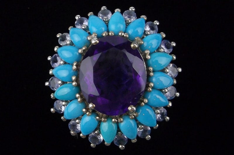 Mint Big Heavy Designer Sterling Silver Turquoise Tanzanite Ring 7 (1 of 4)