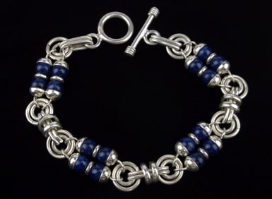 Mint Vint Thick Heavy Taxco Sterling Silver Lapis Bracelet 8"