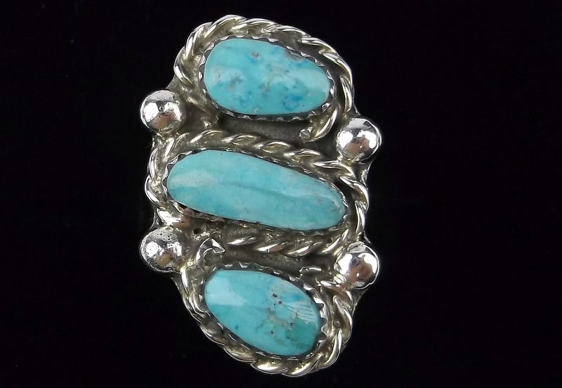 Mint Big Navajo Calvin Spencer Sterling Silver Turquoise Ring 7 (1 of 3)