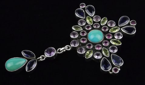 Big Mint Heavy Nicky Butler Sterling Turquoise Gem Pendant Brooch