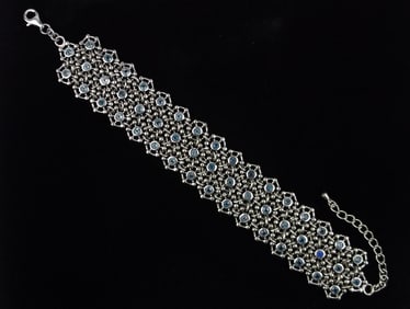Mint Heavy Thick Sterling Silver Blue Topaz Soft Bracelet 9.5"