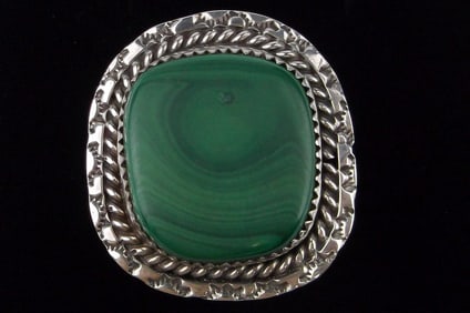 Huge 1960s Navajo Jean Dixon Sterling Silver Malachite Ring 12