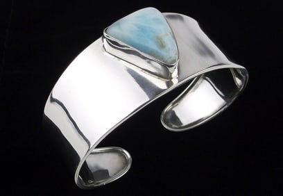 Big Mint Vint Sterling Silver Larimar Cuff Bracelet 8-9" Adjustable