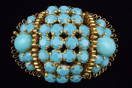 Mint Antique 1930s Czech Glass Brooch Turquoise Color