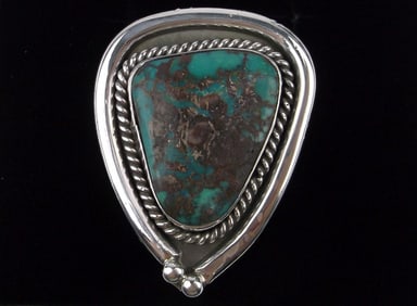 Huge 1960s Navajo Brandon Williams Sterling Pil Mt Turquoise Ring 8.5