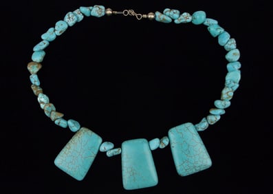 HUGE Navajo Alice Platero Spider Web Turquoise Necklace 18"