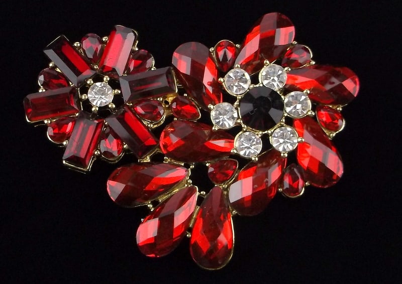 New Boxed Big Monet Ruby Red Rhinestone Brooch