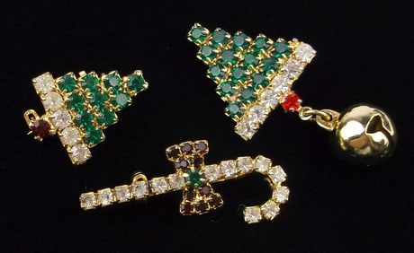 Mint Vintage Rhinestone Christmas Tree Brooch Lot