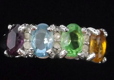 Mint Vintage Thick Sterling Silver Colorful Stone Cocktail Ring 8