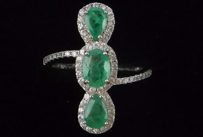 New Vint Designer Sterling Silver 1.5cttw Emerald Topaz Ring 7