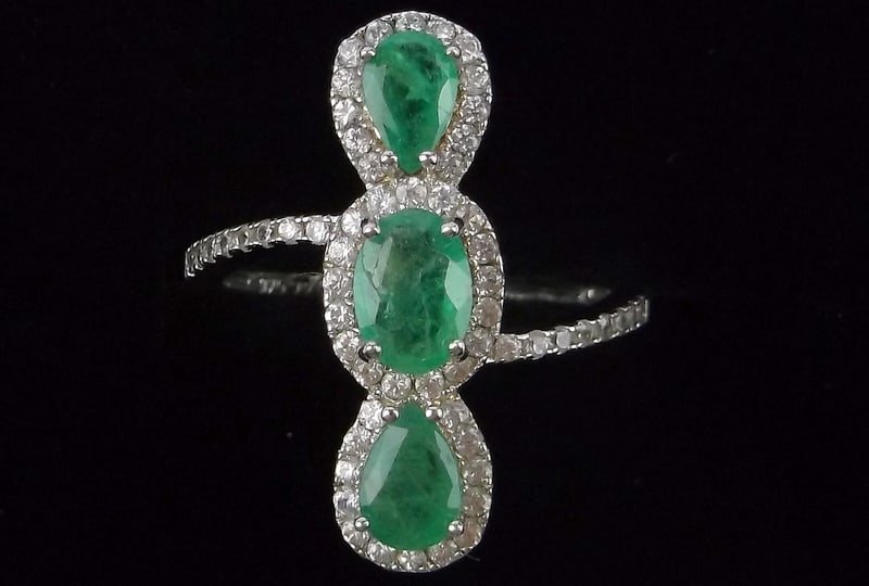 New Vint Designer Sterling Silver 1.5cttw Emerald Topaz Ring 7 (1 of 2)