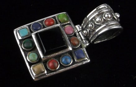 Mint Vint Thick Sterling Silver Turquoise Lapis Coral Pendant