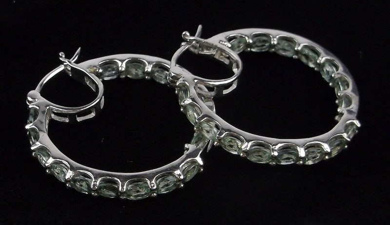 New Big Designer Heavy Sterling Silver Green Topaz Hoop Earrings (1 of 3)