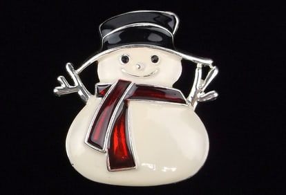 New Monet Enameled Rhinestone Christmas Snowman Brooch