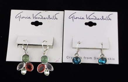 2 New Gloria Vanderbilt Swarovski Crystal Earrings Sets