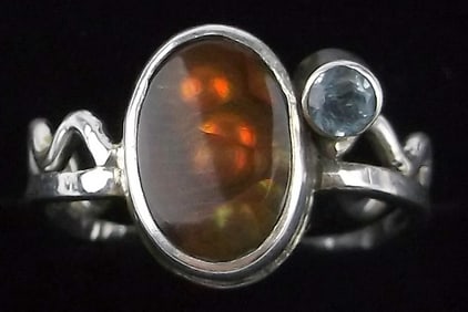 Mint Vintage Sterling Silver Opal Blue Topaz Ring 7.5