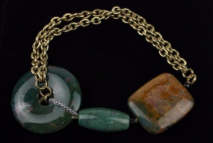 Mint Vintage Jadeite Moss Agate Bracelet 9"