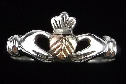 Mint Vint Sterling Silver 12kt Black Hills Gold Claddagh Ring 8