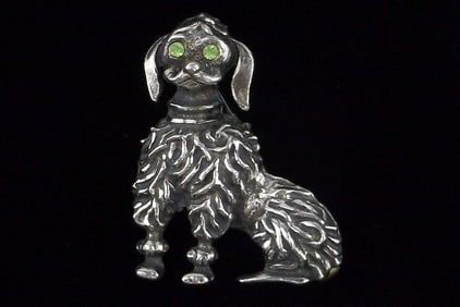Stunning Vint 1940s Thick Heavy Sterling Silver Dog Brooch