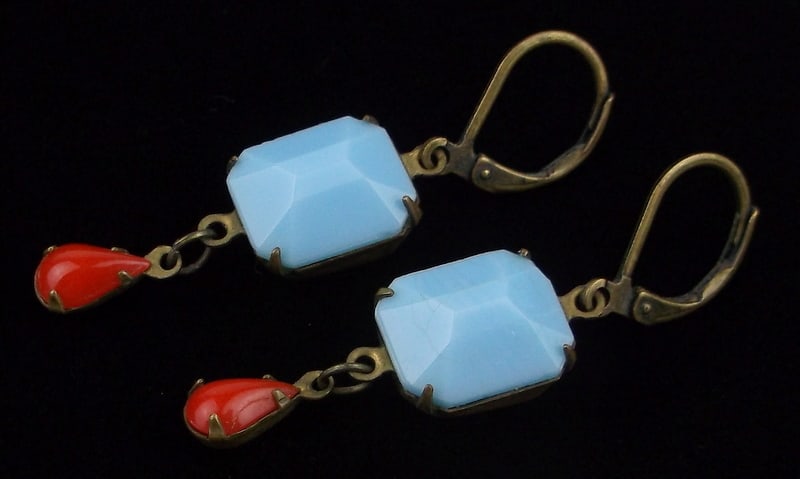 Stunning Antique 1940s Czech Glass Drop Earrings (1 of 2)