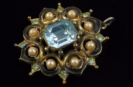 Stunning Vintage 1940s Enameled Rhinestone Pendant