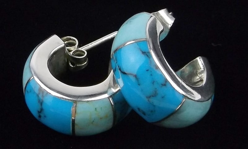 Mint Vint Thick Taxco 950 Sterling Silver Turquoise Earrings: Guaranteed Solid 925 Sterling Silver, in Excellent Condition