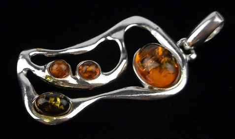 Mint Big Sterling Silver Multi Healing Amber Pendant