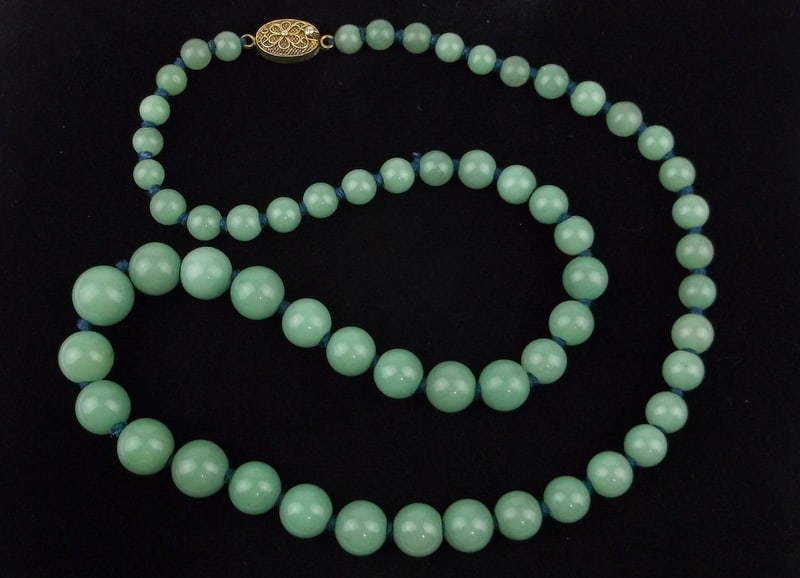 Mint Big 1940s Sterling Silver Jade Graduated Ball Necklace 22": Guaranteed Solid 925 Sterling Silver, in Excellent Condition