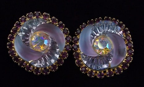 Stunning Vintage 1950s Designer Lucite Rhinestone Earrings