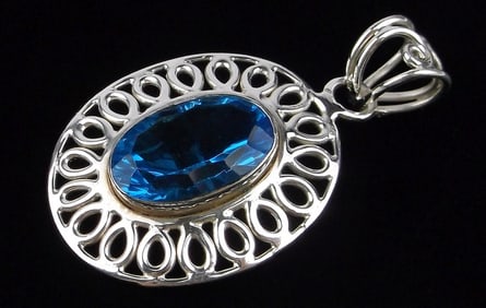 Mint Big Designer Sterling Silver Blue Cocktail Pendant