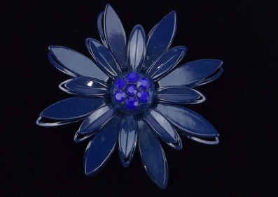 Big New Vintage 1960s Enameled Rhinestone Flower Brooch