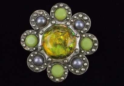 Mint Vintage Abalone Rhinestone Brooch