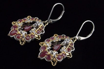 New Thick Big Designer Sterling Silver 14k Ruby Sway Earrings