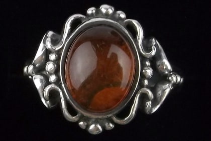 Mint Vint Thick Sterling Silver Healing Amber Ring 8